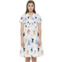 Sky birds - Airplanes Short Sleeve Waist Detail Dress View1