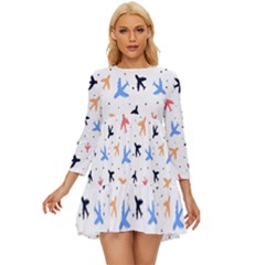 Sky birds - Airplanes Long Sleeve Babydoll Dress