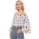 Sky birds - Airplanes Off Shoulder Flutter Bell Sleeve Top View2