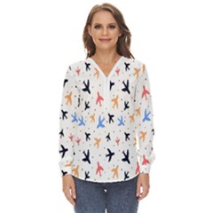 Sky birds - Airplanes Zip Up Long Sleeve Blouse