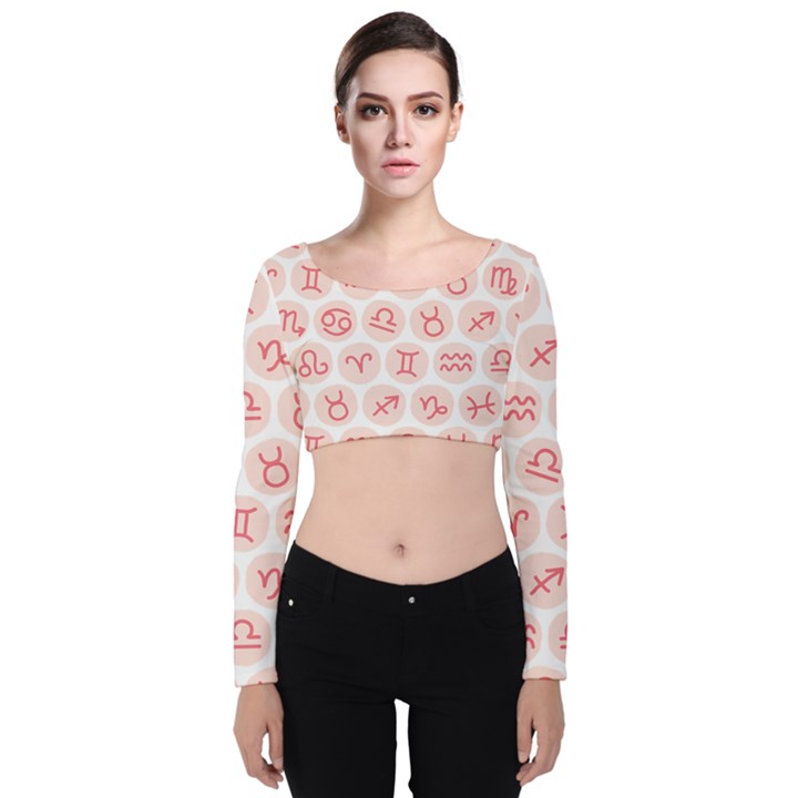 All Zodiac Signs Velvet Long Sleeve Crop Top