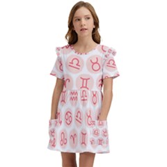 All Zodiac Signs Kids  Frilly Sleeves Pocket Dress by ConteMonfrey