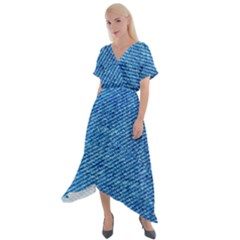 Blue Denim  Cross Front Sharkbite Hem Maxi Dress