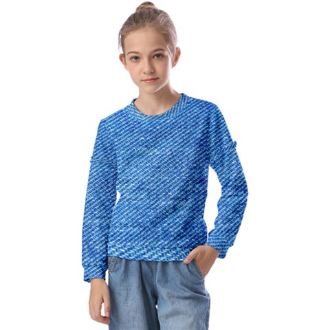 Blue Denim  Kids  Long Sleeve Tee With Frill  by ConteMonfrey