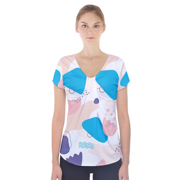 Hand-drawn-abstract-organic-shapes-background Short Sleeve Front Detail Top