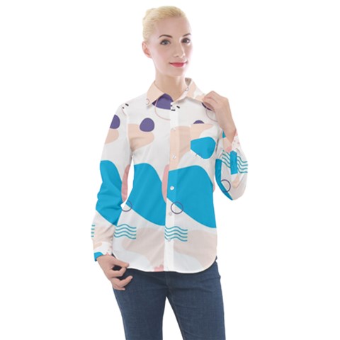 Hand-drawn-abstract-organic-shapes-background Women s Long Sleeve Pocket Shirt by Wegoenart