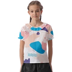 Hand-drawn-abstract-organic-shapes-background Kids  Frill Chiffon Blouse by Wegoenart