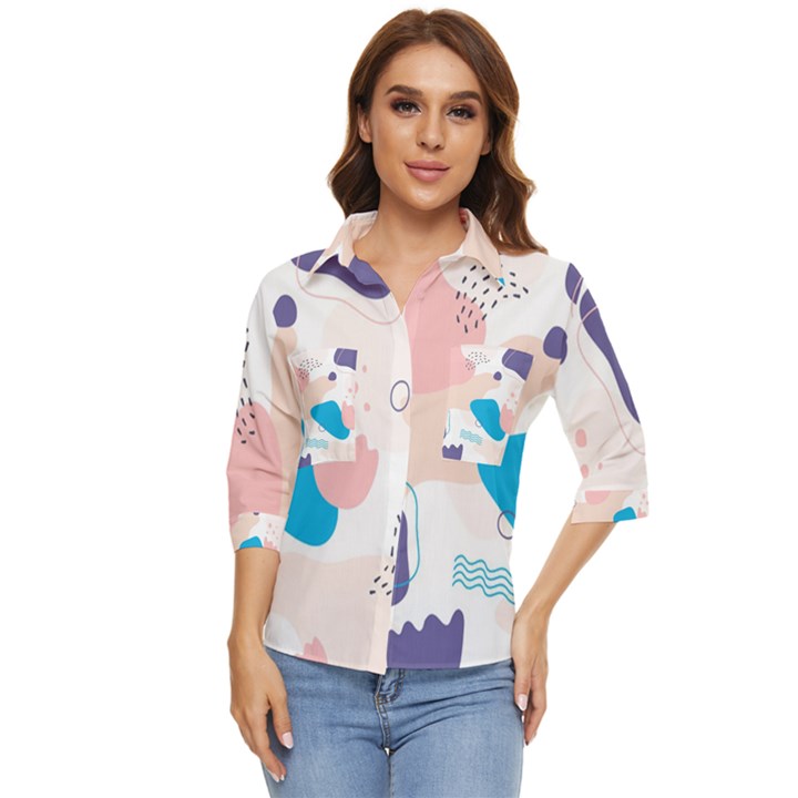 Hand-drawn-abstract-organic-shapes-background Women s Quarter Sleeve Pocket Shirt