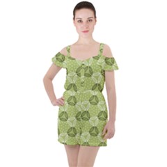 Pattern Green Ruffle Cut Out Chiffon Playsuit by designsbymallika