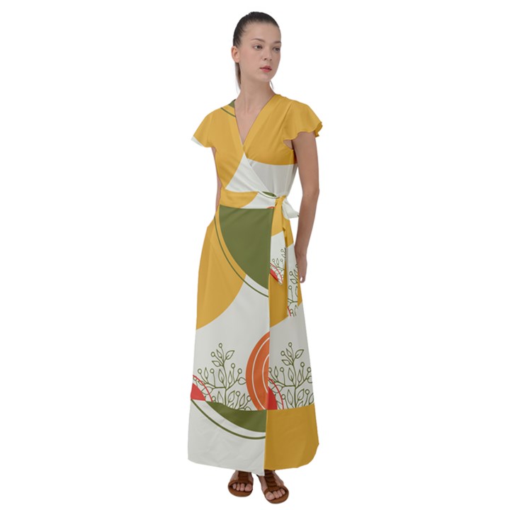 MULTI COLOR PATTERN Flutter Sleeve Maxi Dress