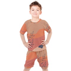 Orange Pattern Kids  Tee And Shorts Set by designsbymallika