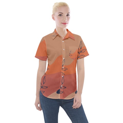 Orange Pattern Women s Short Sleeve Pocket Shirt by designsbymallika