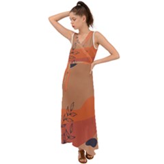 Orange Pattern V-neck Chiffon Maxi Dress by designsbymallika