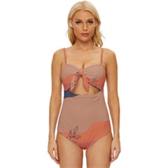 Orange Pattern Knot Front One-piece Swimsuit by designsbymallika