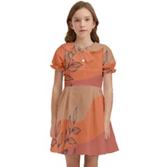 Orange Pattern Kids  Bow Tie Puff Sleeve Dress by designsbymallika