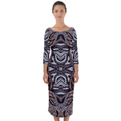 Autumn Patterns Quarter Sleeve Midi Bodycon Dress by kaleidomarblingart