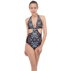 Autumn Patterns Halter Front Plunge Swimsuit by kaleidomarblingart