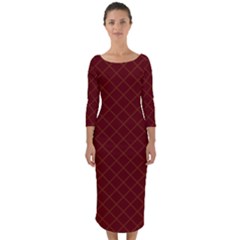 Diagonal Dark Red Small Plaids Geometric  Quarter Sleeve Midi Bodycon Dress by ConteMonfrey