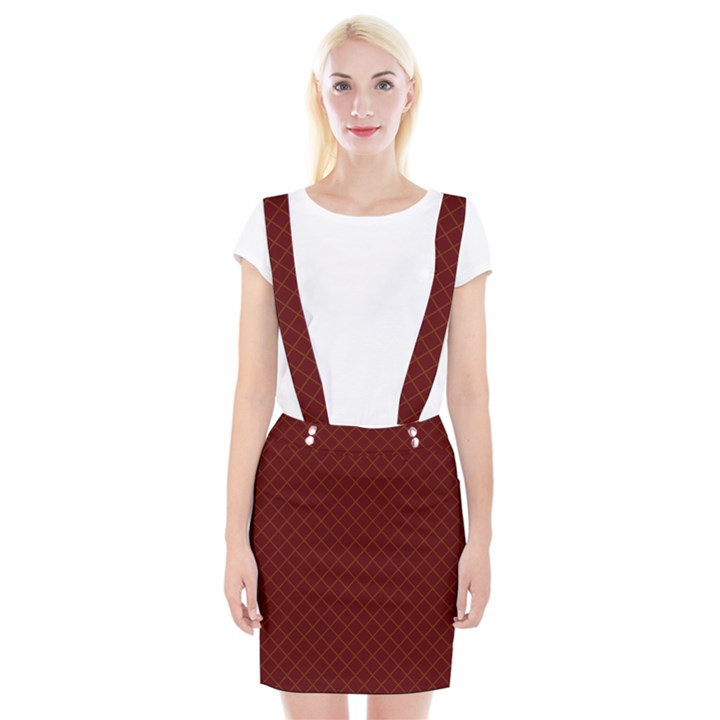 Diagonal Dark Red Small Plaids Geometric  Braces Suspender Skirt