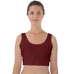 Diagonal Dark Red Small Plaids Geometric  Velvet Crop Top by ConteMonfrey