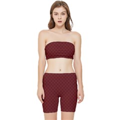 Diagonal Dark Red Small Plaids Geometric  Stretch Shorts And Tube Top Set by ConteMonfrey