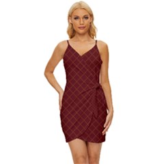 Diagonal Dark Red Small Plaids Geometric  Wrap Tie Front Dress by ConteMonfrey