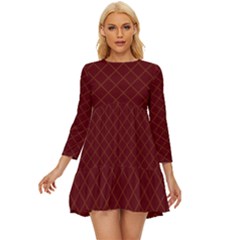 Diagonal Dark Red Small Plaids Geometric  Long Sleeve Babydoll Dress by ConteMonfrey