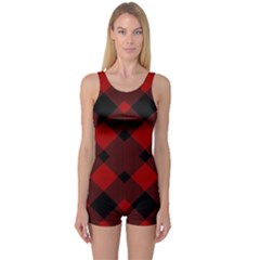 Red Diagonal Plaid Big One Piece Boyleg Swimsuit by ConteMonfrey