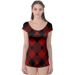 Red Diagonal Plaid Big Boyleg Leotard  by ConteMonfrey