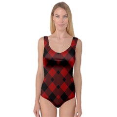 Red Diagonal Plaid Big Princess Tank Leotard  by ConteMonfrey