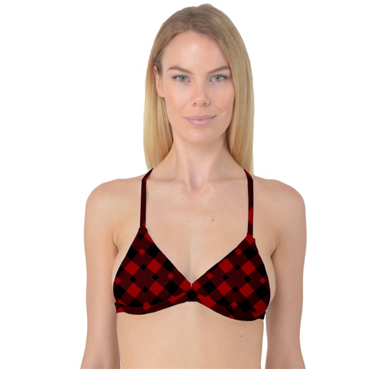 Red Diagonal Plaid Big Reversible Tri Bikini Top