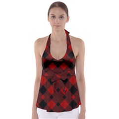 Red Diagonal Plaid Big Babydoll Tankini Top by ConteMonfrey