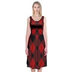 Red Diagonal Plaid Big Midi Sleeveless Dress by ConteMonfrey