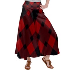 Red Diagonal Plaid Big Satin Palazzo Pants by ConteMonfrey