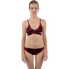 Red Diagonal Plaid Big Wrap Around Bikini Set by ConteMonfrey