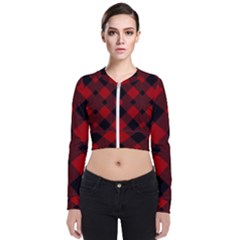 Red Diagonal Plaid Big Long Sleeve Zip Up Bomber Jacket by ConteMonfrey