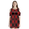 Red Diagonal Plaid Big Shoulder Cutout Velvet One Piece View1