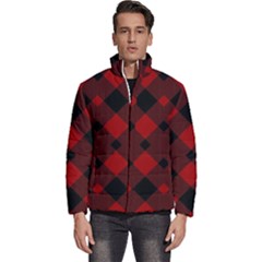 Red Diagonal Plaid Big Men s Puffer Bubble Jacket Coat by ConteMonfrey