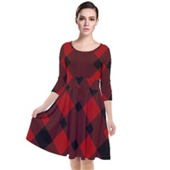 Red Diagonal Plaid Big Quarter Sleeve Waist Band Dress by ConteMonfrey