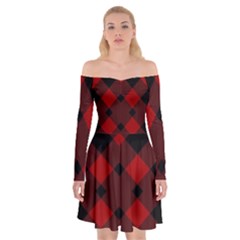 Red Diagonal Plaid Big Off Shoulder Skater Dress by ConteMonfrey