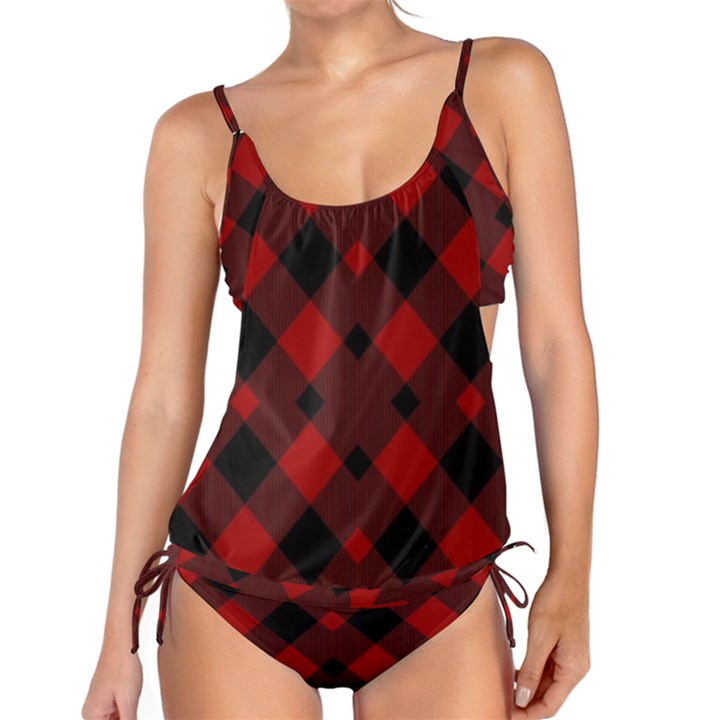 Red Diagonal Plaid Big Tankini Set