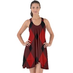 Red Diagonal Plaid Big Show Some Back Chiffon Dress by ConteMonfrey