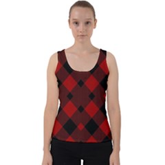 Red Diagonal Plaid Big Velvet Tank Top by ConteMonfrey