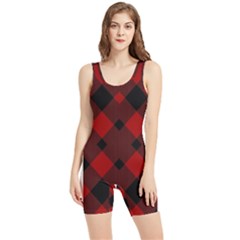 Red Diagonal Plaid Big Women s Wrestling Singlet by ConteMonfrey