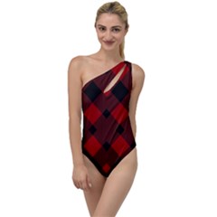 Red Diagonal Plaid Big To One Side Swimsuit by ConteMonfrey