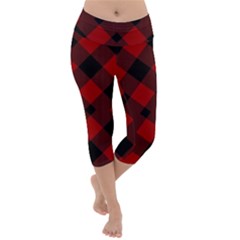 Red Diagonal Plaid Big Lightweight Velour Capri Yoga Leggings by ConteMonfrey