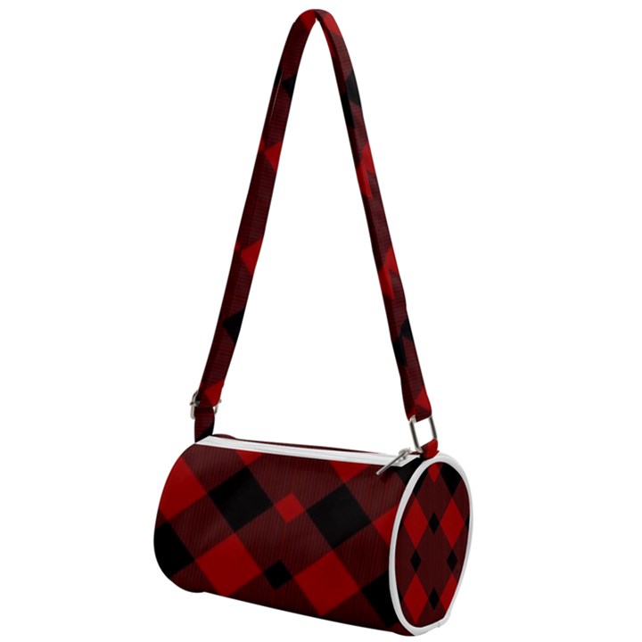 Red Diagonal Plaid Big Mini Cylinder Bag