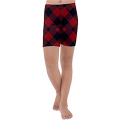 Red Diagonal Plaid Big Kids  Lightweight Velour Capri Yoga Leggings by ConteMonfrey