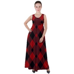 Red Diagonal Plaid Big Empire Waist Velour Maxi Dress by ConteMonfrey