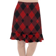 Red Diagonal Plaid Big Fishtail Chiffon Skirt by ConteMonfrey